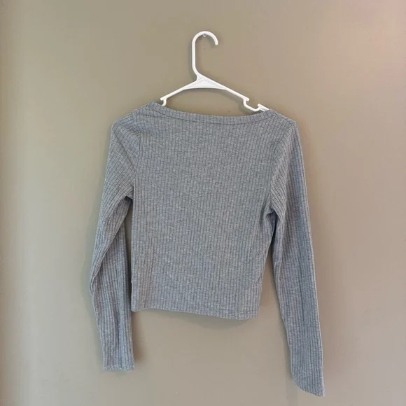 Wild Fable Gray Ribbed Button-Front Top - Picture 3 of 5